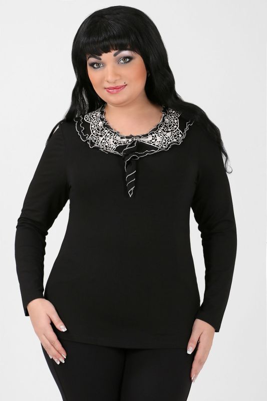 Black cotton knit blouse with collar