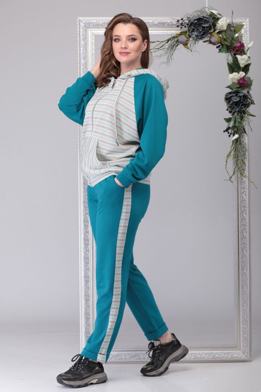 Sports suit with a hood women's turquoise