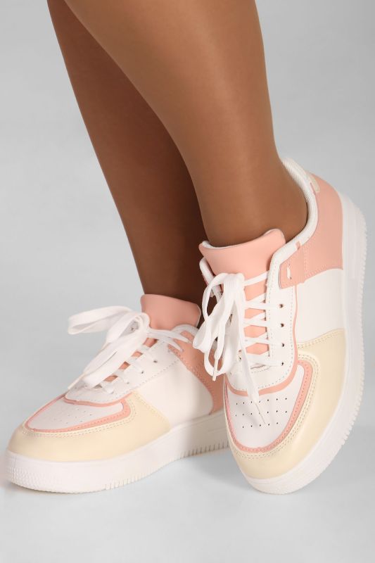 Beige and pink running shoes