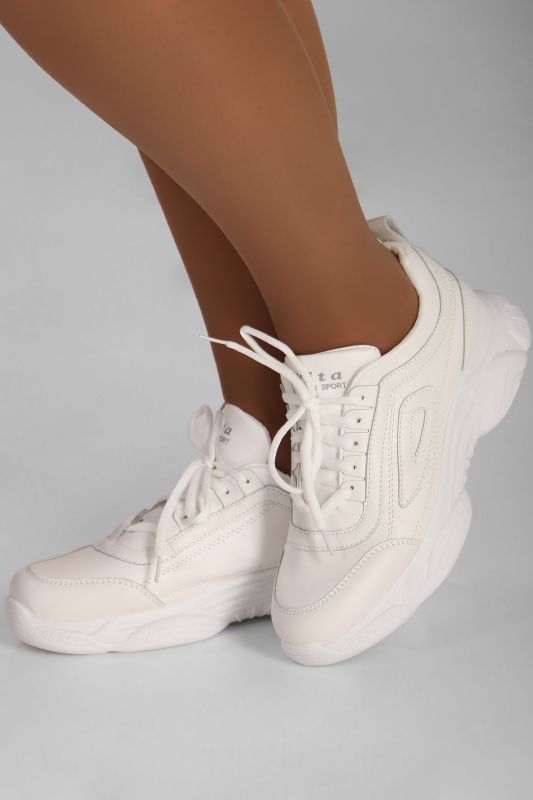 Sneakers are white and massive