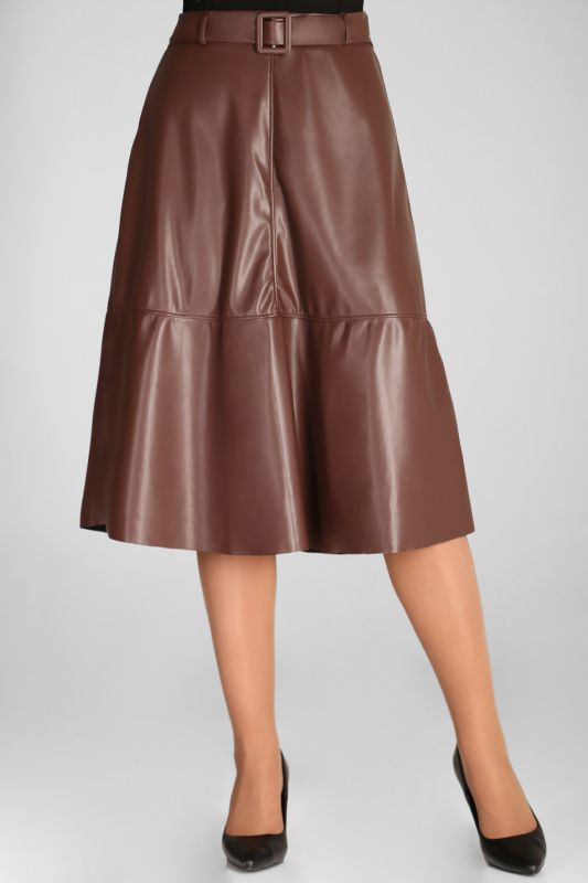 Brown eco leather skirt insulated with a belt