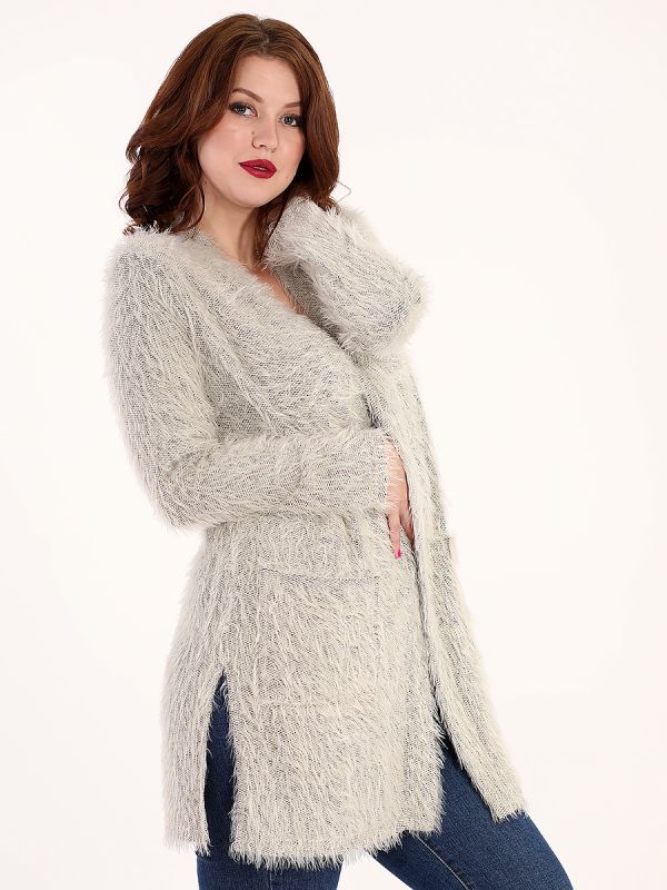 Belarusian fluffy yarn cardigan grey knitted