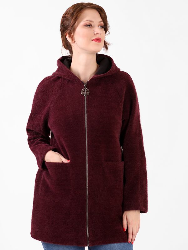 Large Size Maroon Hooded Zip-up Cardigan