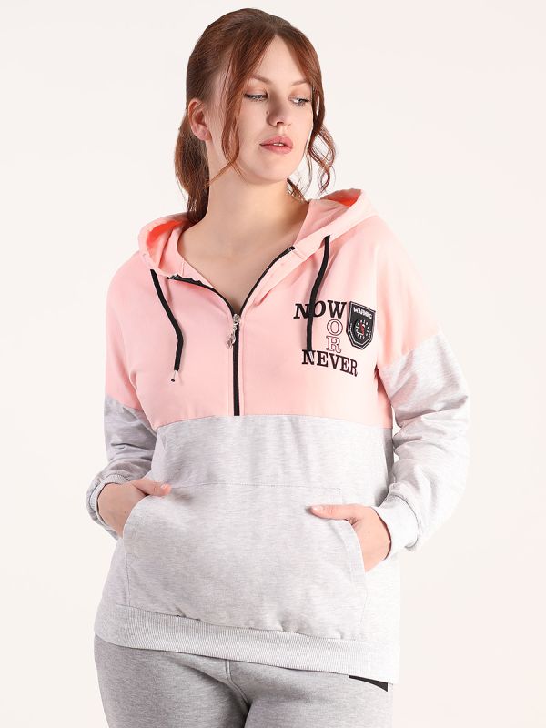 Pink and grey hoodie with hood