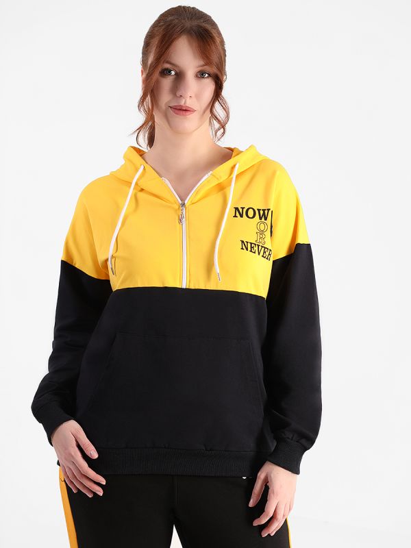 Two-tone women's plus size hoodie made in Turkey